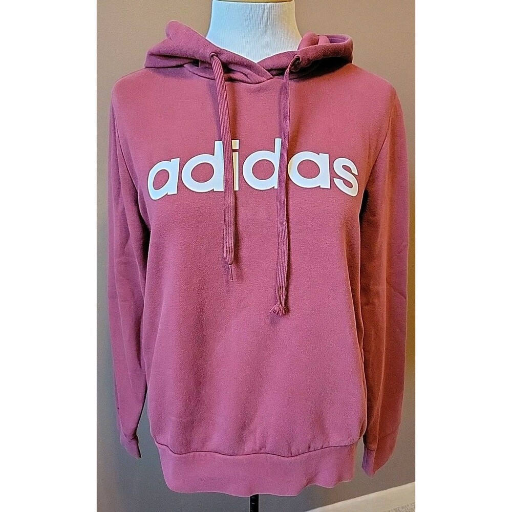 Adidas Women's Red Essentials Linear Pullover Fleece Hoodie Sweatshirt | Size M